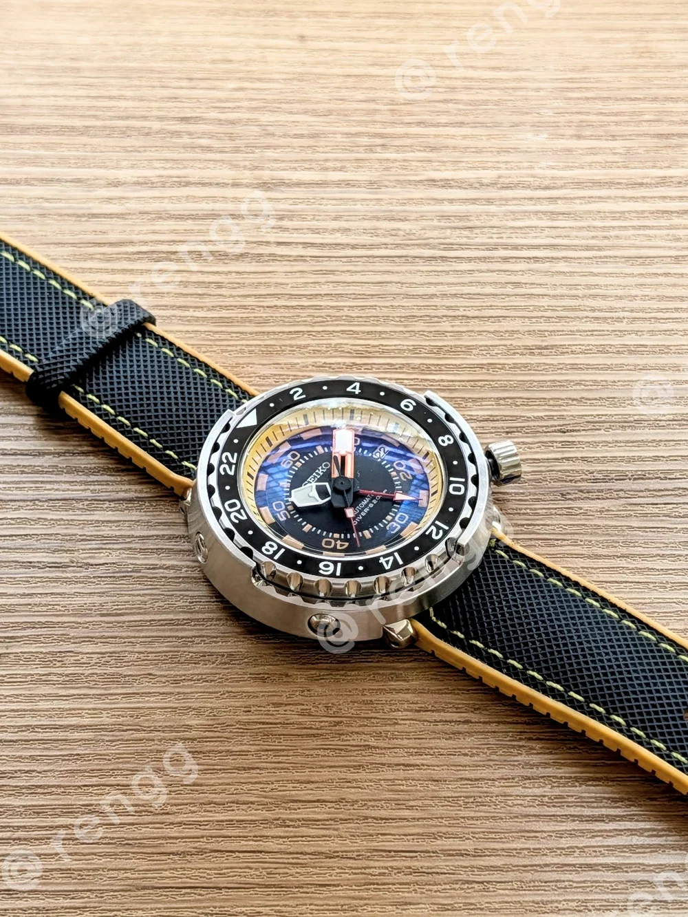 47mm Seiko GMT Tuna Canned Men's Black Yellow Diver's Mod Automatic Sapphire